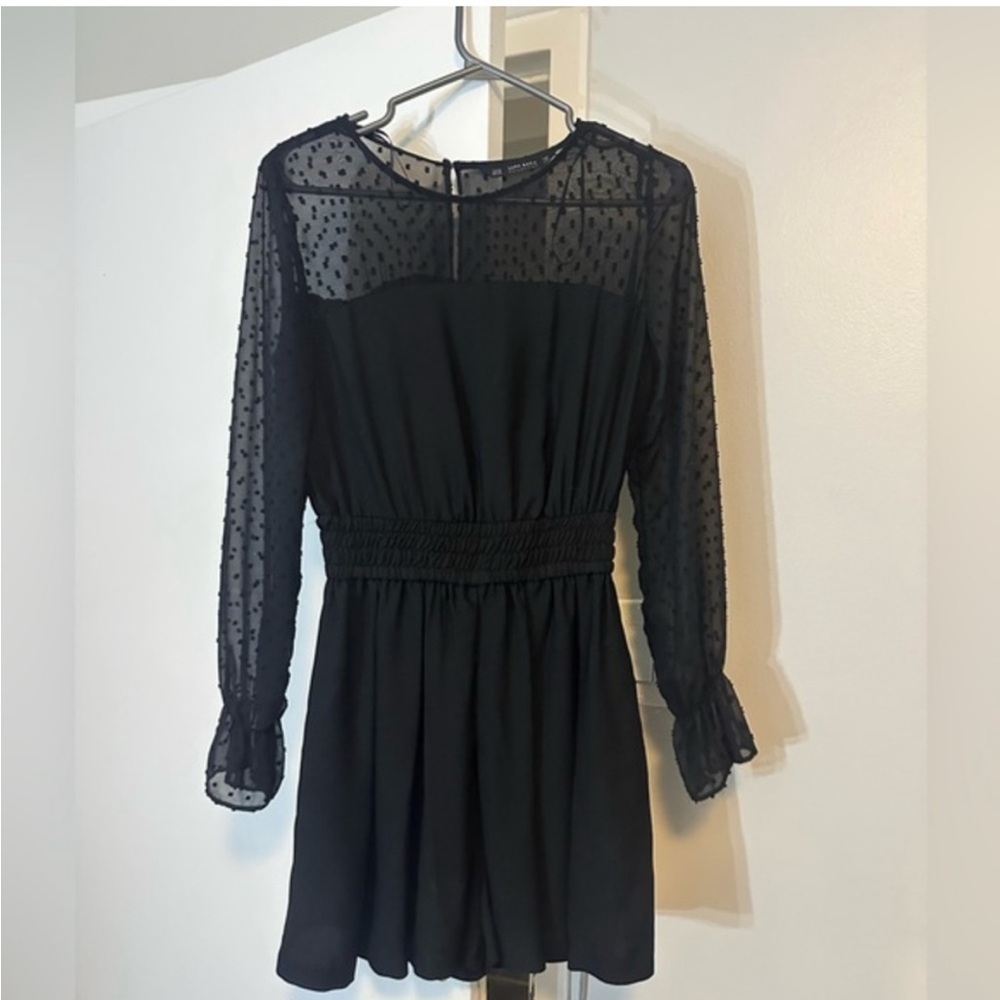 Zara Black Long Sleeve Dress with Sheer Details